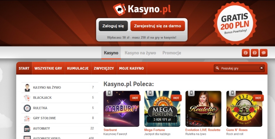 Tak wygląda strona Kasyno.pl